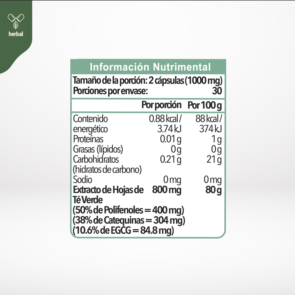 TÉ VERDE EXTRACTO 60 CÁPSULAS DE 500 MG