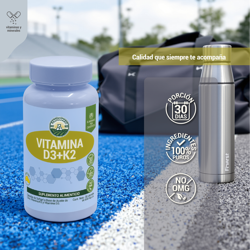 Vitamina D3+K2 con aceite de Coco 30 cápsulas de 600 mg