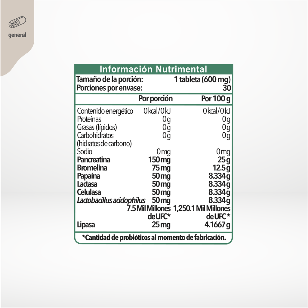 Enzimas digestivas Complex 30 tabletas de 600 mg